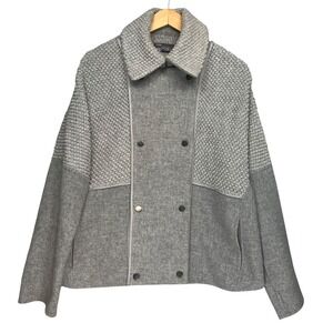 Vince Women's Gray Boucle Blocked Wool Coat Jacket Medium